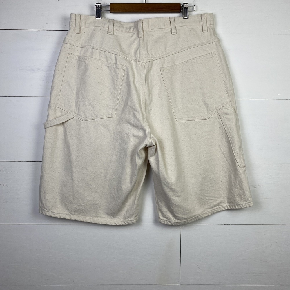VTG IOU Shorts Men 40 Cream Denim Carpenter Loose Baggy Hip Hop Skater Beachy